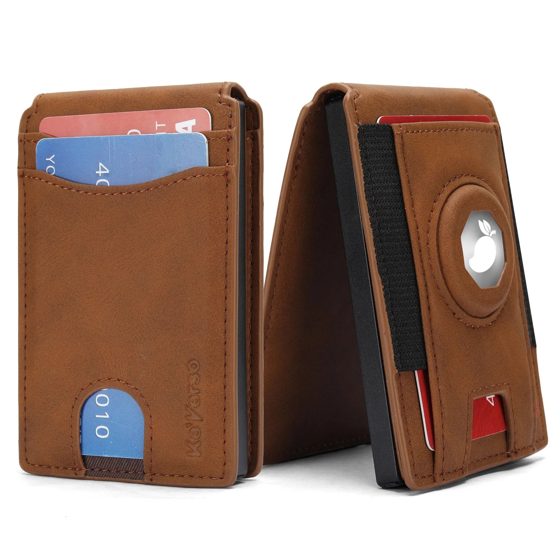 Men's synthetic leather card holder wallet with RFID blocking in light brown, dark brown, and black colours
