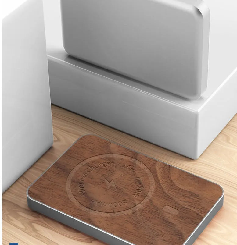 Khaki magnetic wireless charging bank with 5000mAh capacity and alloy shell