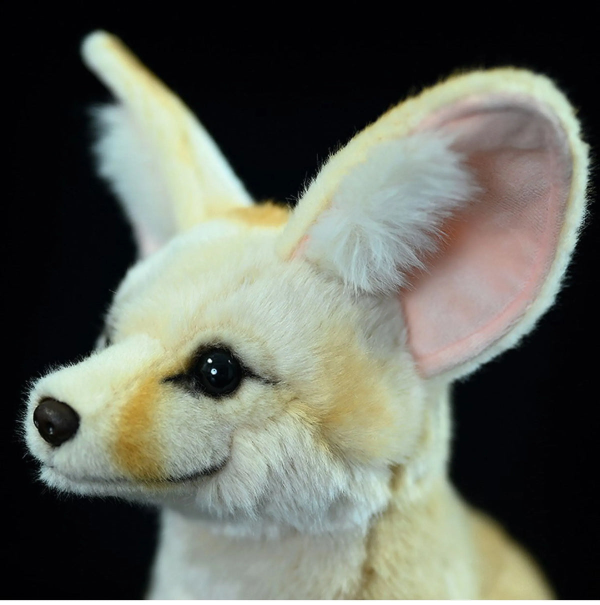 Yellow wide-eared fox plush toy standing 26cm tall on a surface