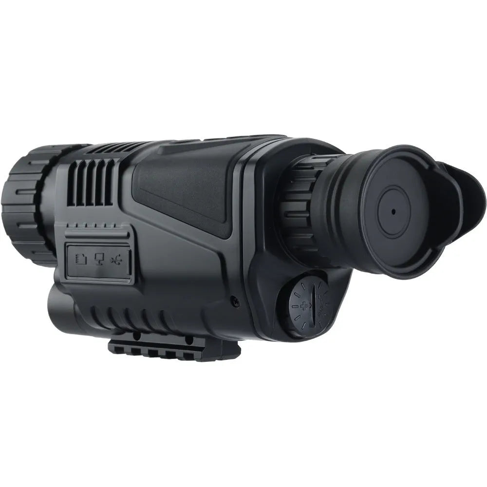 NV300 colour infrared digital night vision telescope with 40mm lens on a table with cables and storage bag.