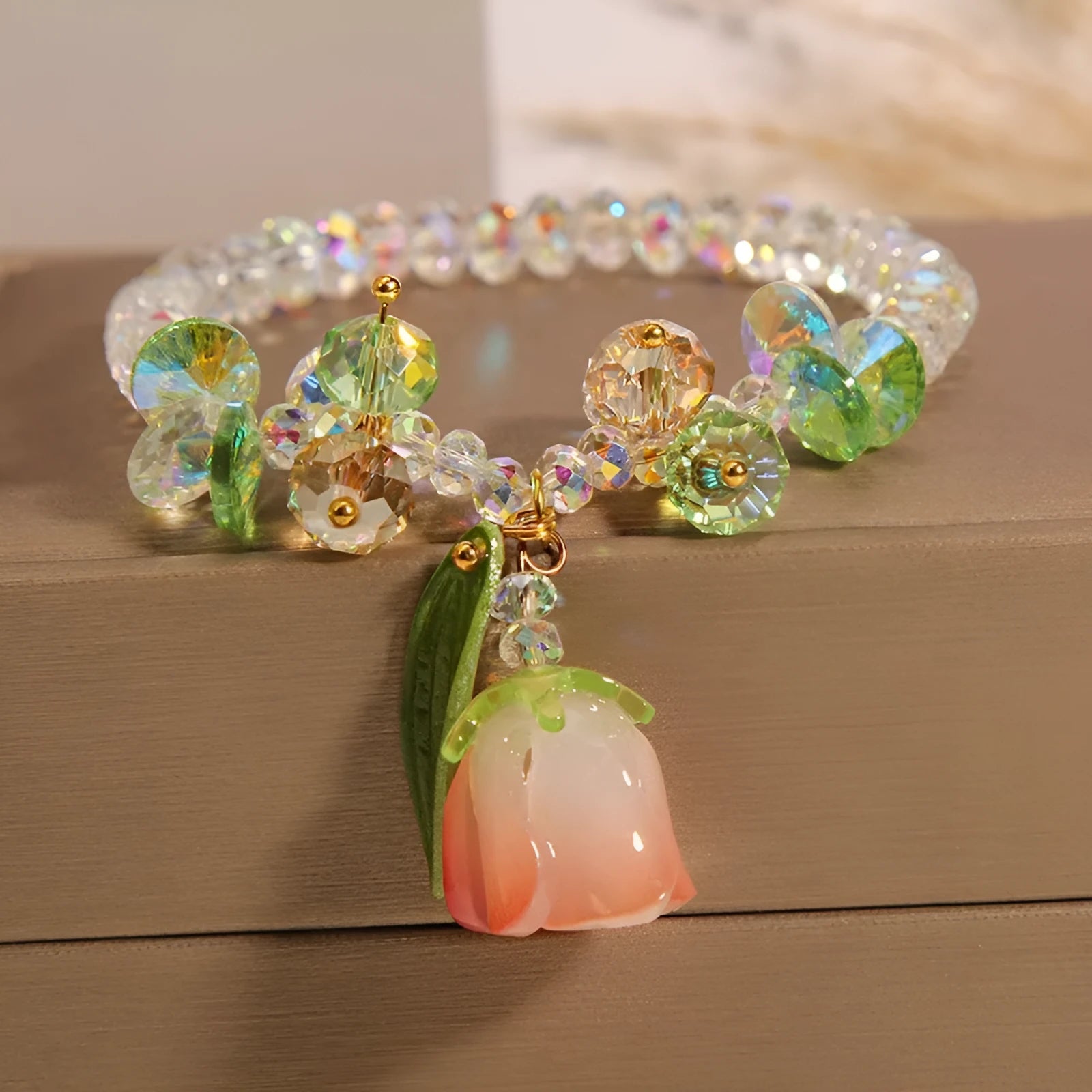 Lily Crystal Bracelet in pink artificial crystal with Japan South Korea style design