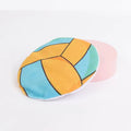 Plush flying disc cat toy with sports ball pattern measuring 5x5x2cm