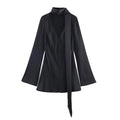 Women's hooded long sleeve pleated short scarf dress in brown or black, knitted mercerized cotton, sizes XS to L