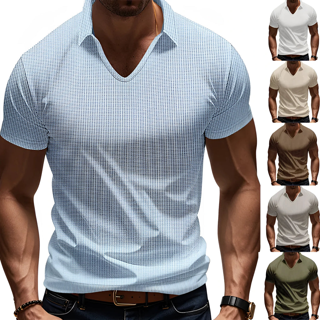 Men's loose fit V-neck short sleeve T-shirt in cotton blend fabric available in six colours