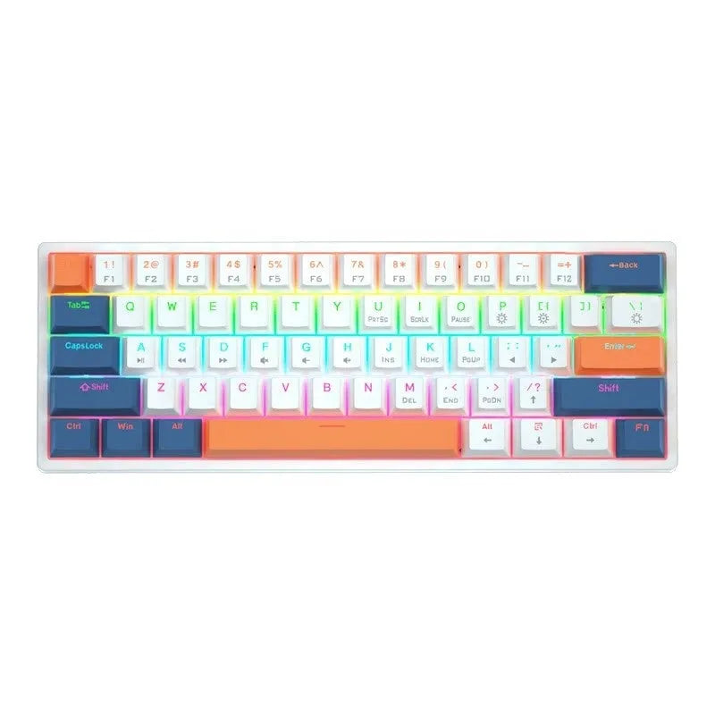 Blue and white 61-key mechanical computer keyboard with wired hot-plug connection