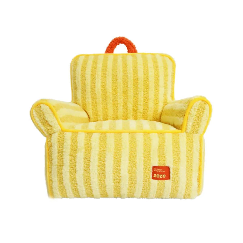 Striped soft velvet pet bed with removable cover in orange, purple or yellow for cats and dogs