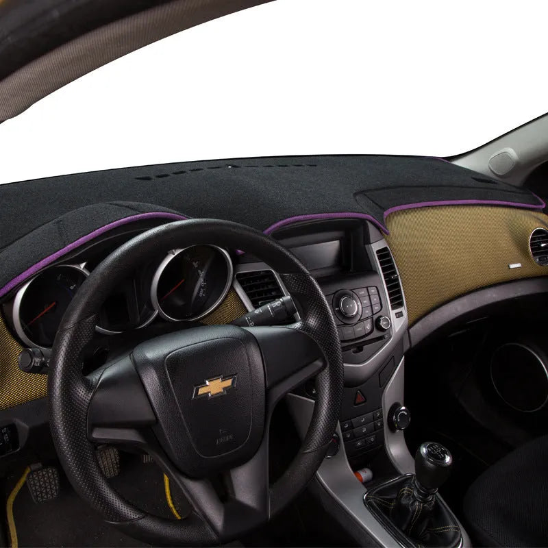 Black silicone dashboard anti-glare mat for Toyota Prado with coloured trim edge options on display.