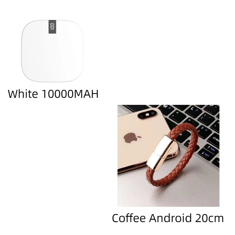 10000 mAh mini power bank with digital display in black, compact portable charger with two USB ports
