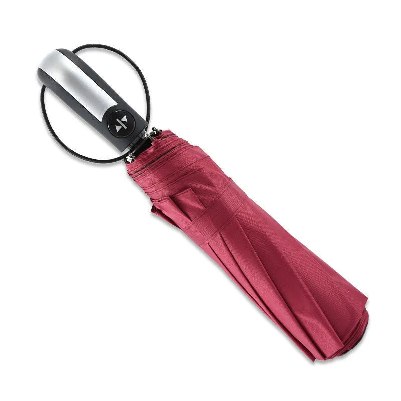 Business foldable automatic advertising umbrella in black, navy blue, or wine red with triple folding design