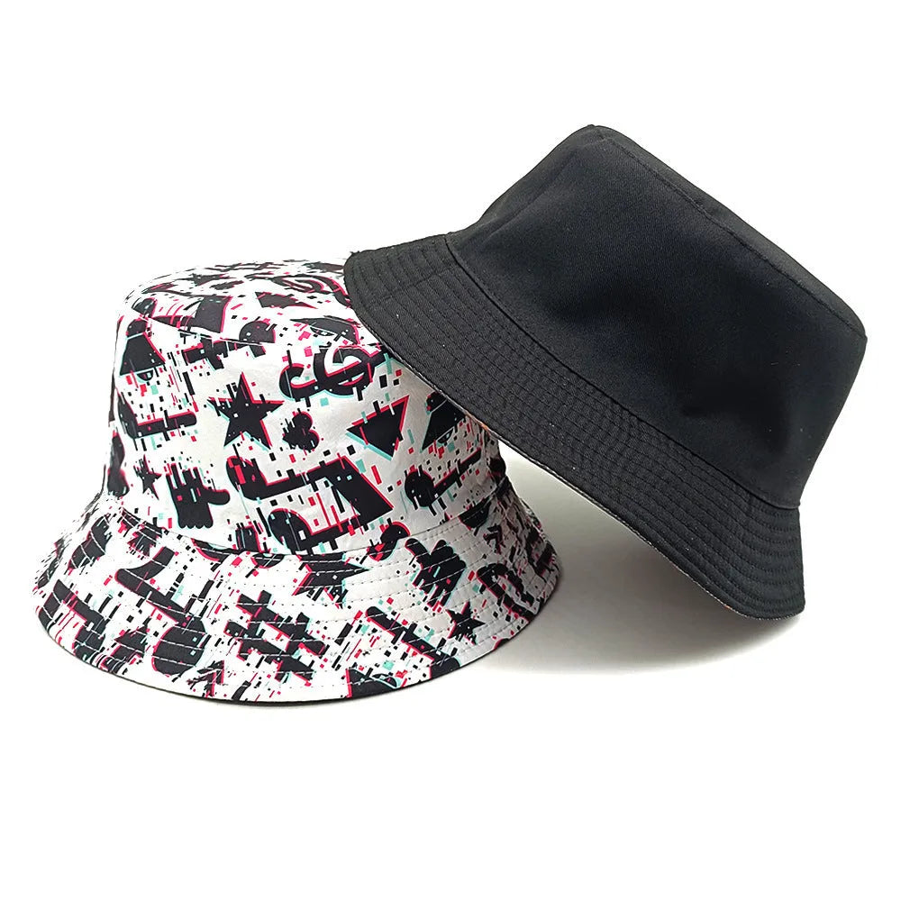 Musical note pattern printed bucket hat with dome crown in polyester fabric measuring 56-58cm