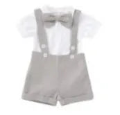 Baby romper bow tie overall dress set, three-piece cotton outfit, shorts, neutral, 70cm to 100cm