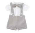 Baby romper bow tie overall dress set, three-piece cotton outfit, shorts, neutral, 70cm to 100cm