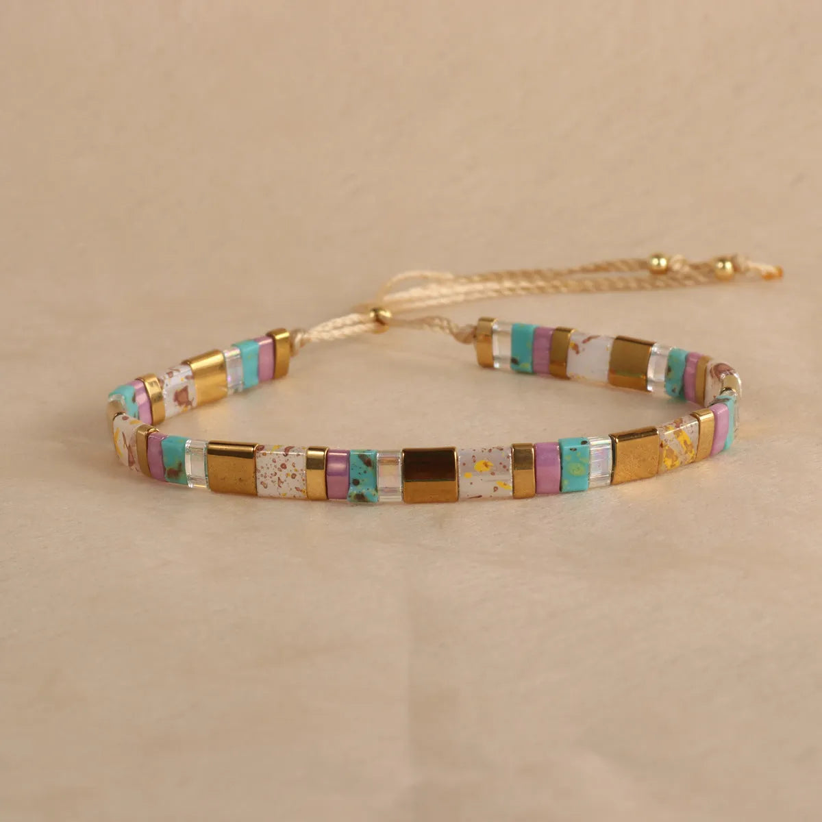 Geometric glass and coloured glaze beaded bracelet in five colour options