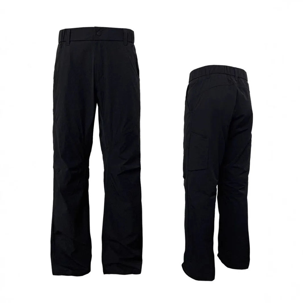 3D cut straight leg casual trousers with elastic waistband in dark grey colour