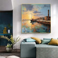 Hand painted landscape oil painting on canvas abstract pier scenery square wall art