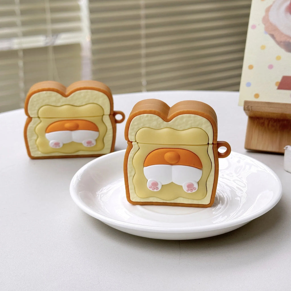 Cartoon toast small corgi silicone earphone case for Apple AirPods Pro Pro2 AirPods 3 and AirPods 1 or 2