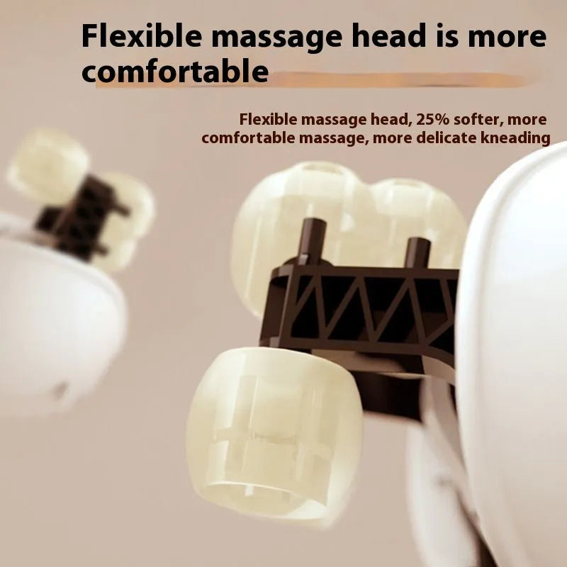Blue foldable electric neck and back massager with rechargeable battery on a table