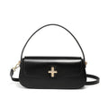 Moon baguette leather handbag in two-layer cowhide, 26 x 5.5 x 13 cm, clamshell shape, black wine red coffee caramel