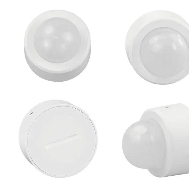 Compact white wireless infrared motion sensor for home automation with ZigBee 3.0 connectivity.