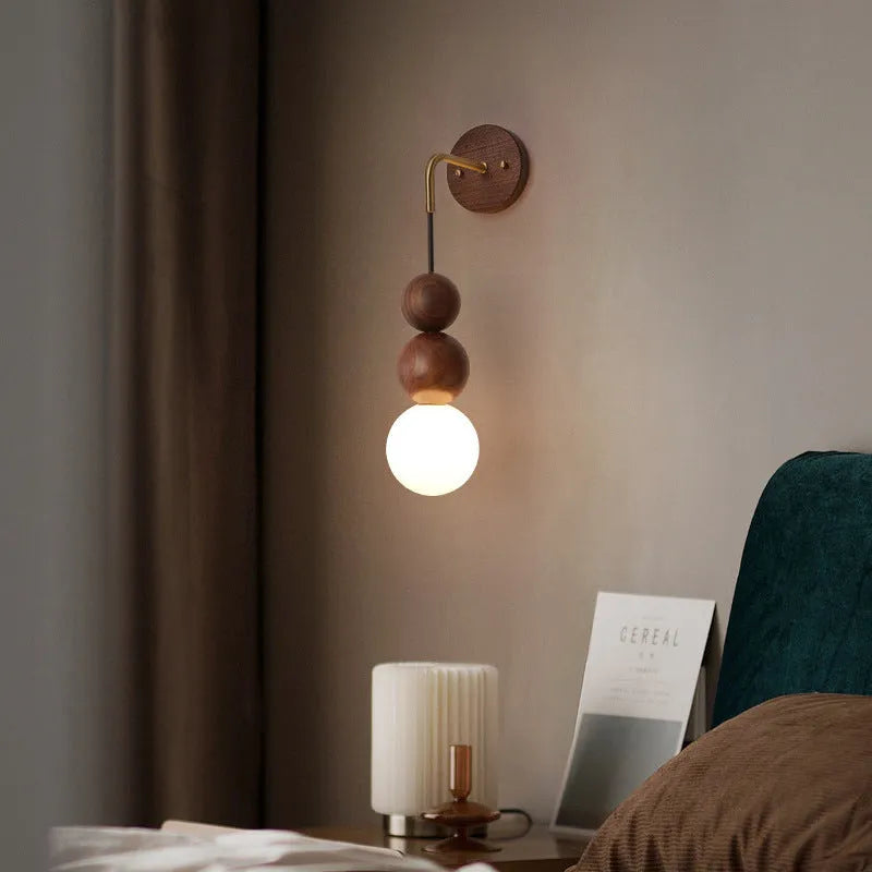 Circular wood and copper wall lamp with tricolour lighting, 10cm diameter