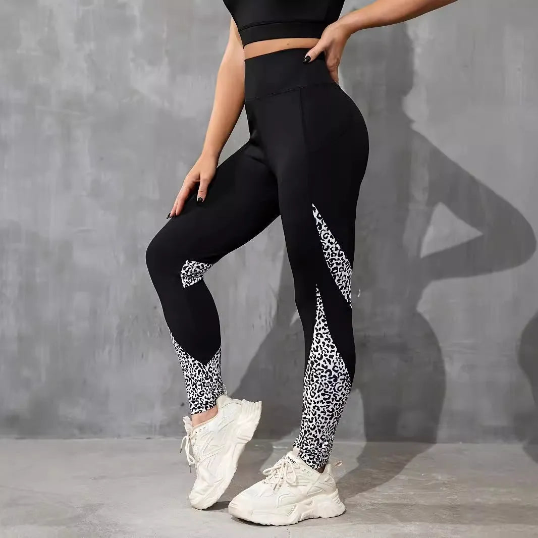 High waist tight sports yoga pants polyester cropped leggings with pocket, black ribbon colour options
