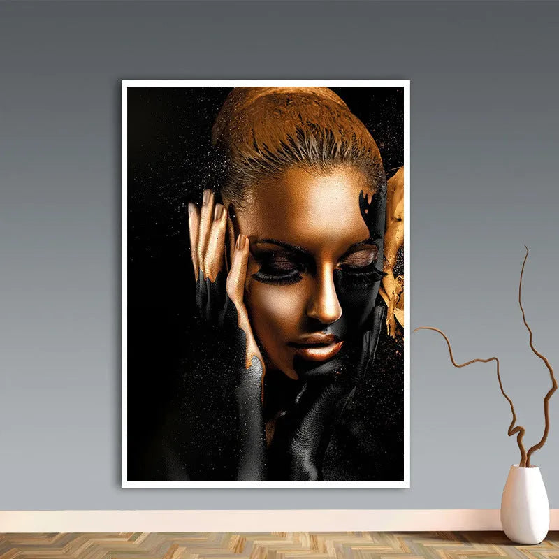HD modern African woman frameless canvas wall painting still life spray art in abstract colours