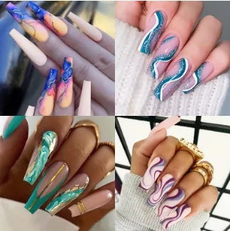 Ballet Wave Line design detachable nail stickers with jelly glue tubes, part of a 24 or 96 piece set.