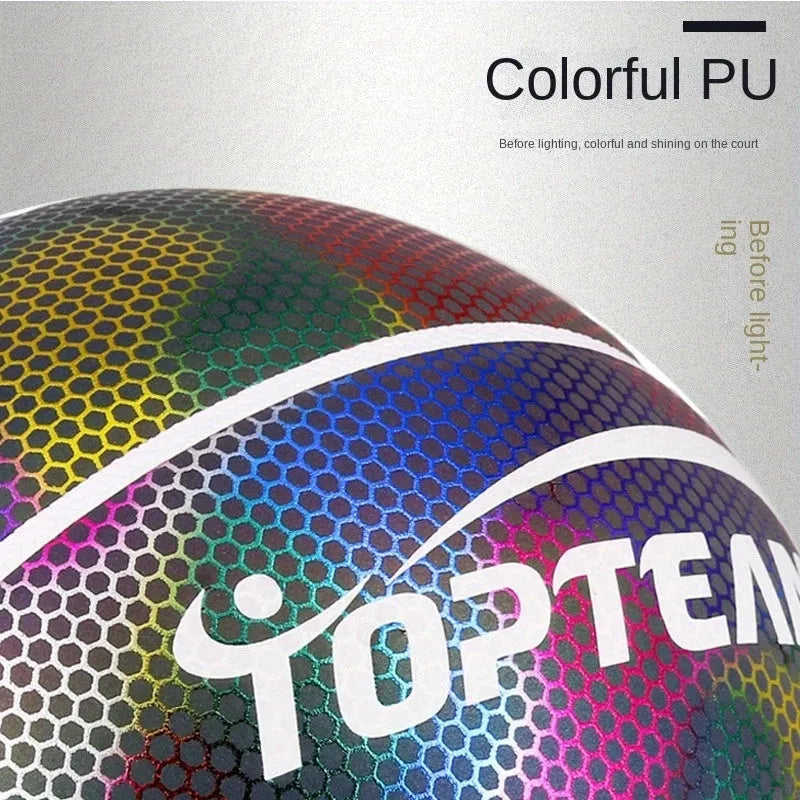Creative fluorescent basketball with holographic reflective surface in Chroma and White colour options