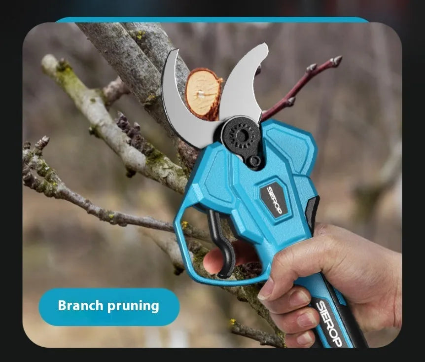 6-inch brushless electric pruning saw with 2.5 m high branch rod, 10 sections, 21V batteries, and SK5 steel blade