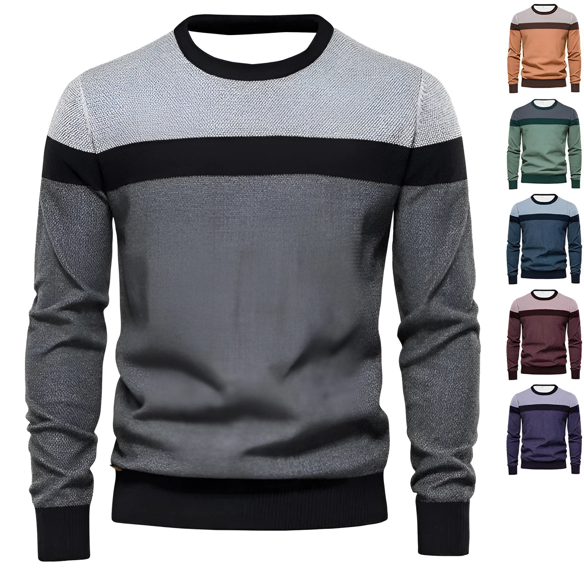 Men's 3D printed striped pullover sweatshirt in blue, gray, green, khaki, pink, and purple, sizes S to XXXL