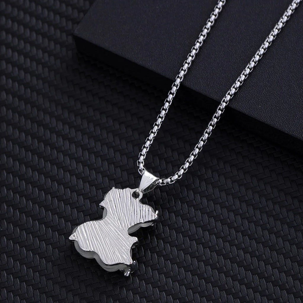 Little bear pendant necklace with white K-colour alloy charm and titanium steel lock chain for casual wear