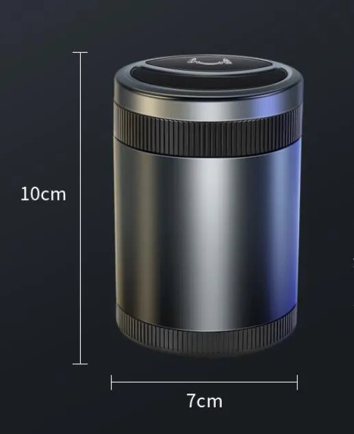 Automatic vehicle ashtray with USB cable and rotating lid in grey colour.