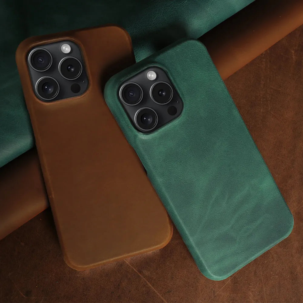 Genuine leather Crazy Horse pattern phone case for iPhone in dark brown with anti-fall protection