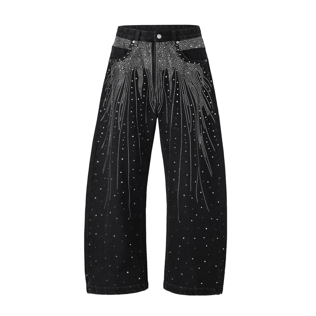 Loose-fitting wide-leg cotton trousers in blue and black colours with high street styling