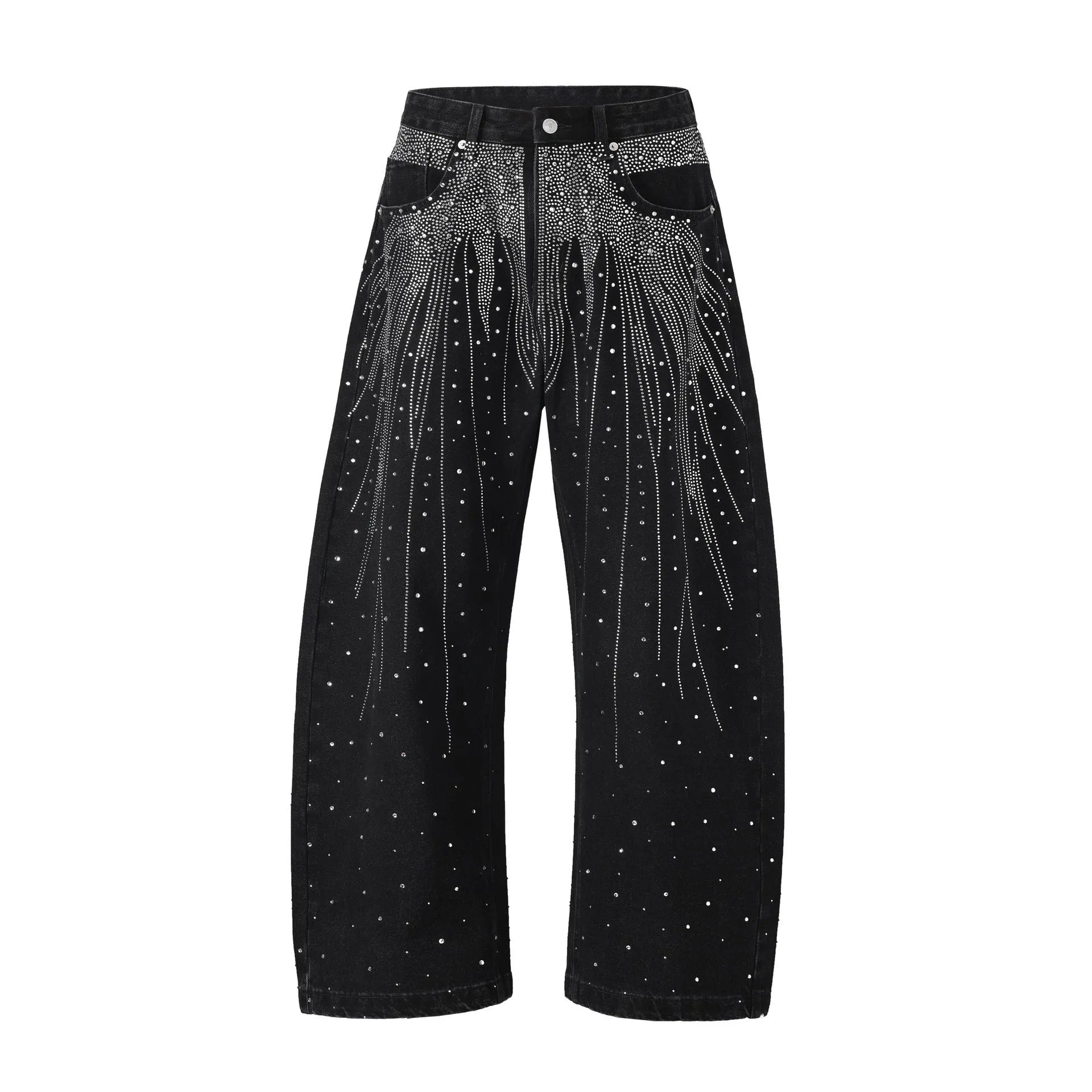 Loose-fitting wide-leg cotton trousers in blue and black colours with high street styling
