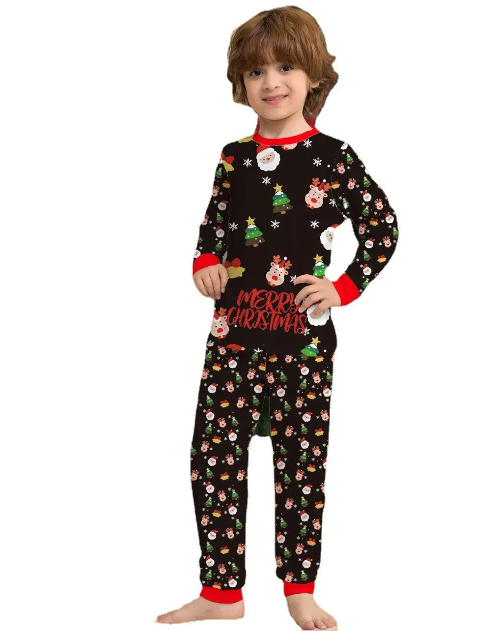 Family matching Christmas pyjamas set in soft cotton with plaid print for adults, children and dog