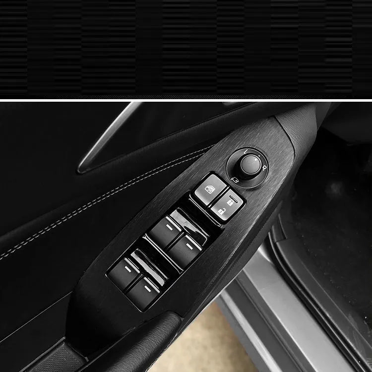 Car interior decorative film sticker kit showing pre-cut pieces for centre console and trim modification