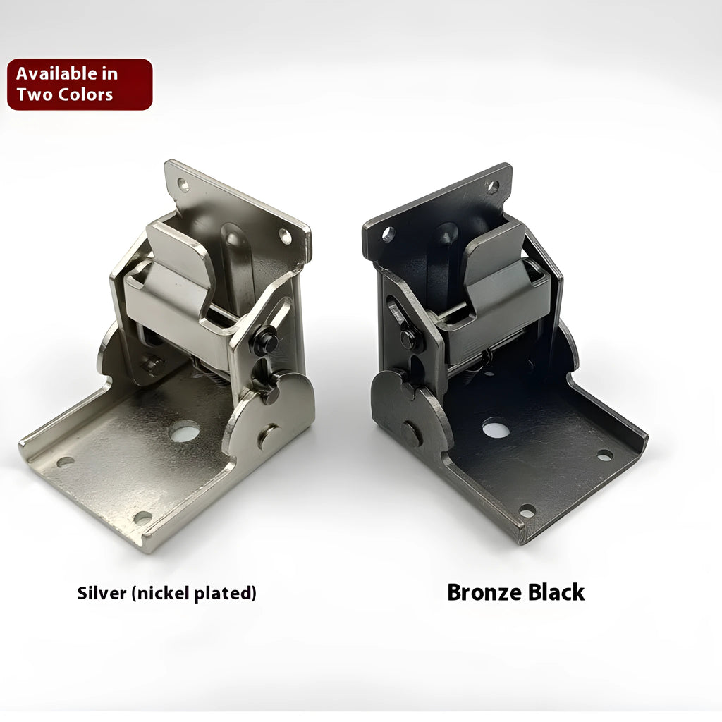 Furniture foot folding hinge with invisible self-locking mechanism in multiple electroplated finishes