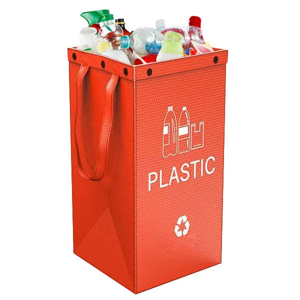 Blue handbag style 40-litre plastic waste sorting bin with waterproof construction