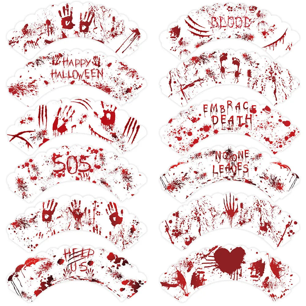 Halloween cake border in red hand design, paper cupcake surrounding border, 12 pack