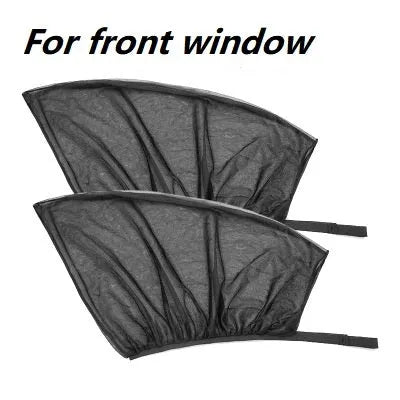 Car side window mesh sunshade with elastic fixation providing sun protection and mosquito prevention