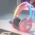 Light-emitting wired gaming headset with LED lights in black colour for computer gaming
