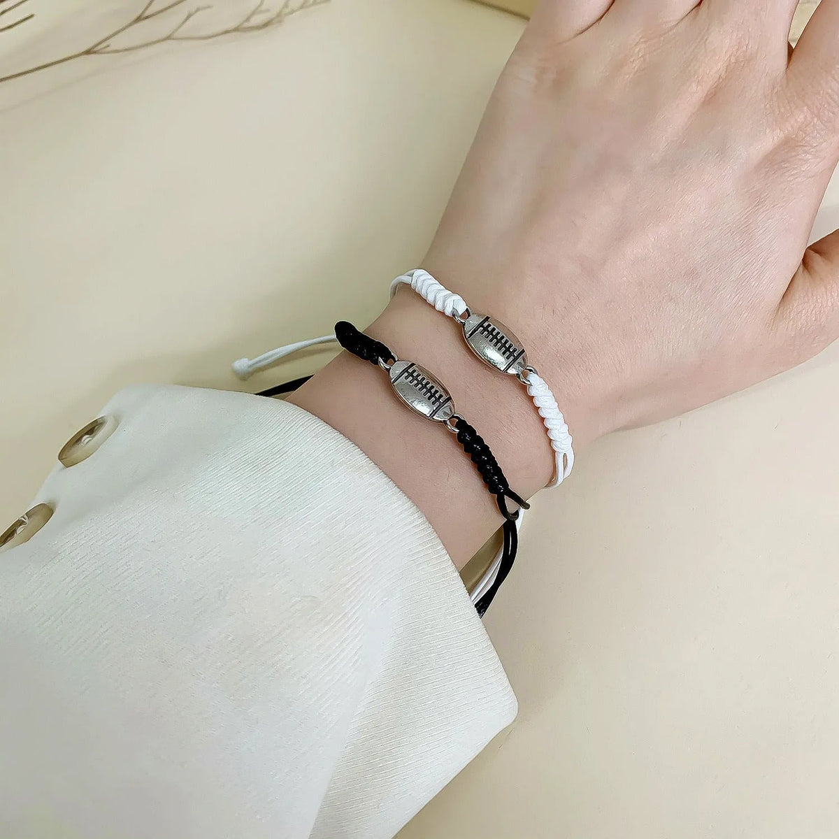 Black white mixed colour alloy couple bracelet with geometric square design for basketball football rugby volleyball or tennis fans