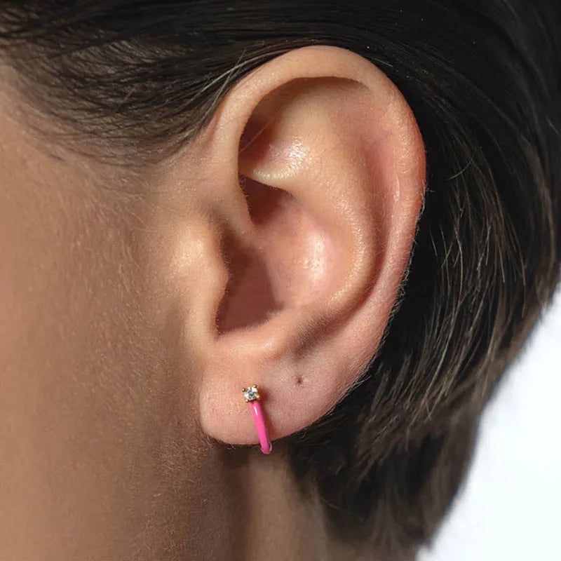 Diamond-embedded hand-dripping oil earrings with silver needle copper and geometric design in six colours