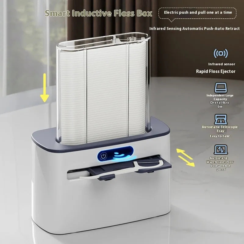 Intelligent Induction Dental Floss Box in dark gray, light gray, and gold colour options.