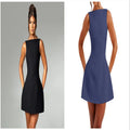 Slim-fitting black backless summer dress with sling-style straps and a high waist.