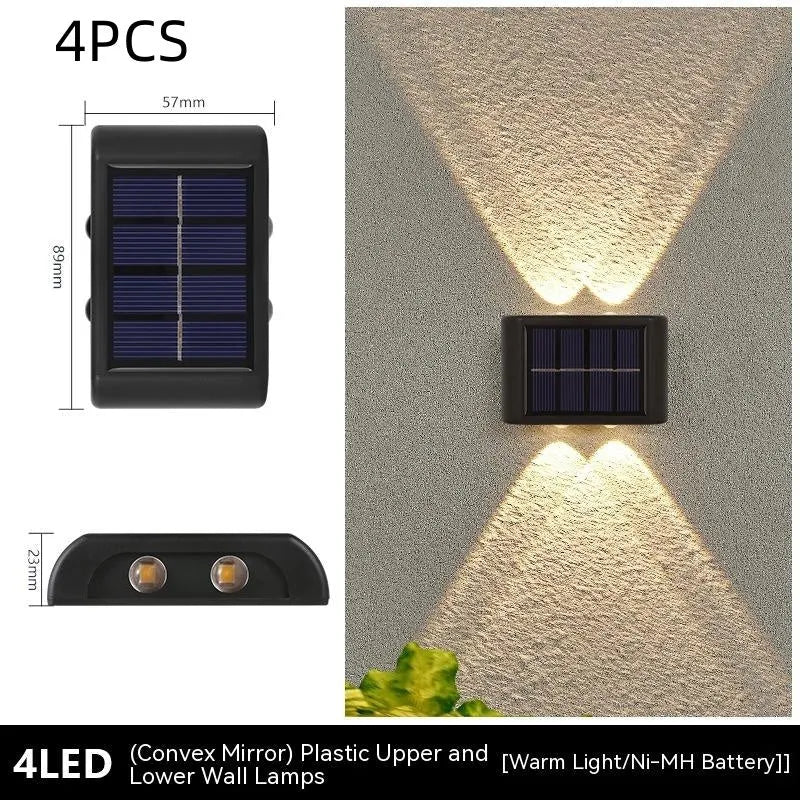 Solar outdoor wall lamp, flower shape convex mirror, 4LED, IP65, warm or white light