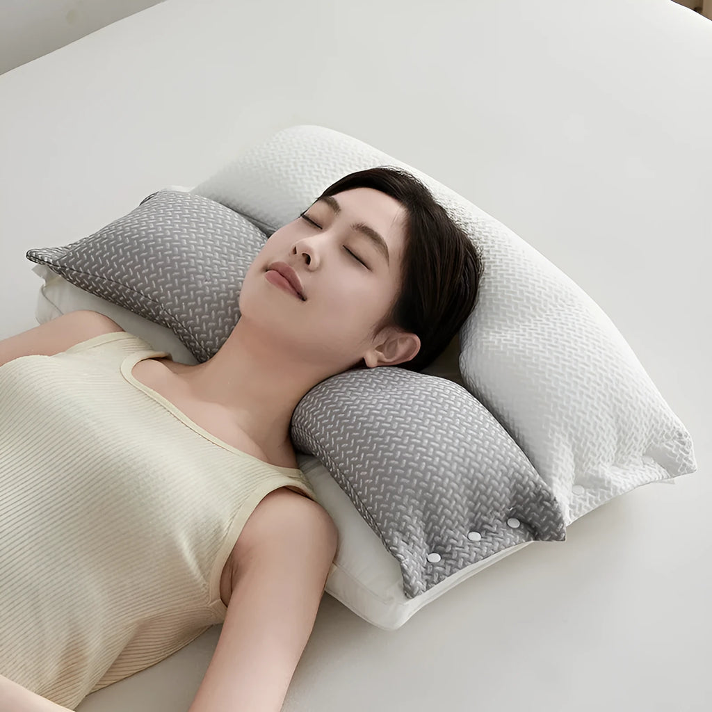 Double-layer cervical support pillow, 40x60cm, chemical fibre adult pillow in low, medium or high loft