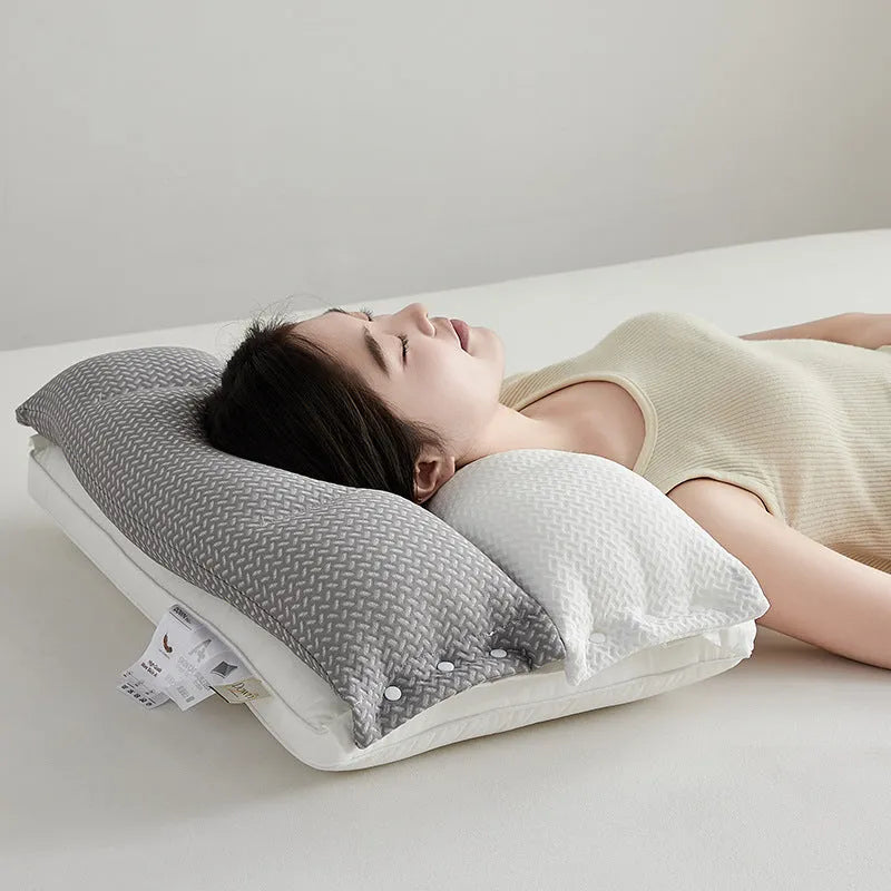 Double-layer cervical support pillow, 40x60cm, chemical fibre adult pillow in low, medium or high loft