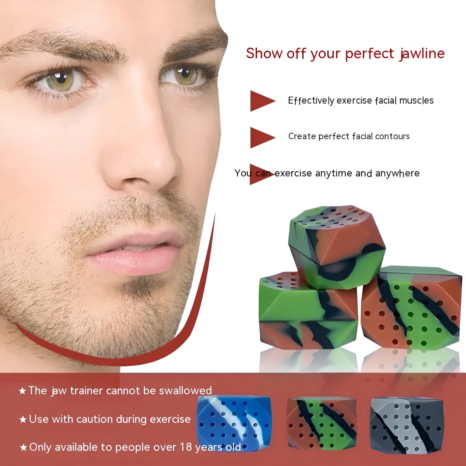 Two camouflage pattern silicone facial exercise balls for jaw training and masseter workouts